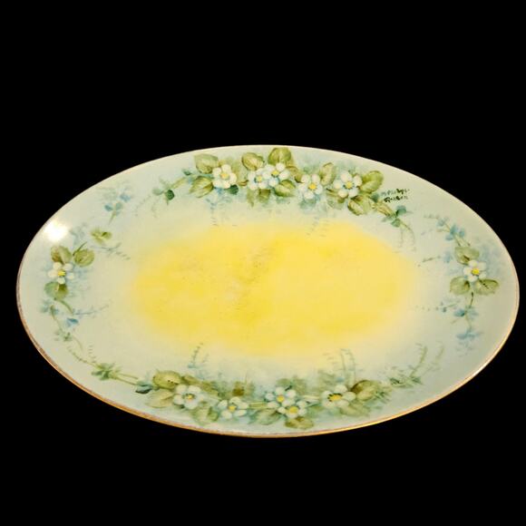 Hand Painted Oval Floral Porcelain Plate 1980 Signed M. Kaips-Kason 8.5"x6" - Picture 2 of 4
